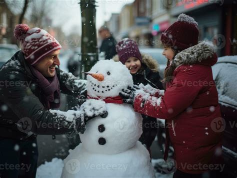 Children building snowmen and playing in the snow. Generative AI ...