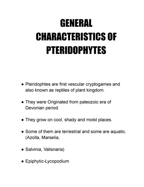 General characteristics of pteridophytes - GENERAL CHARACTERISTICS OF ...