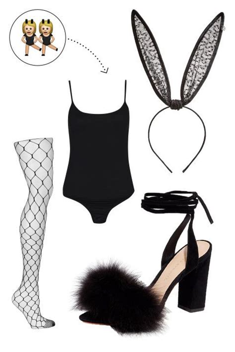 Fishnets, a black leotard or bathing suit, fuzzy heels and bunny ears ...