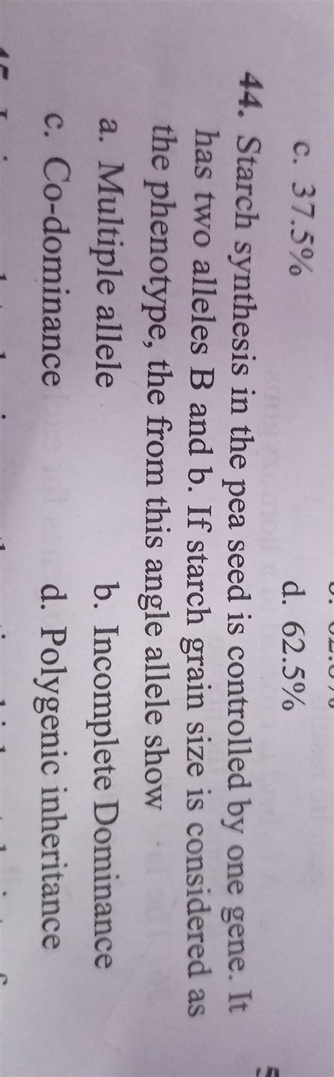 Starch synthesis in the pea seed is controlled by one gene. It has two al..