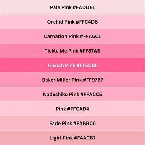 Image Result For Soft Pink Hex Code Color Names Chart Pink Color Chart ...