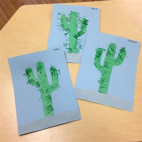 Cactus art for Desert week with fork painting | Desert crafts ...