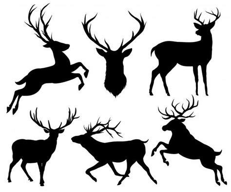 elk and deer silhouette set Premium Vector | Deer silhouette, Vector ...