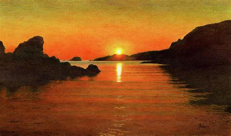 Tranquil Summer Sunset Drawing by John Birnie