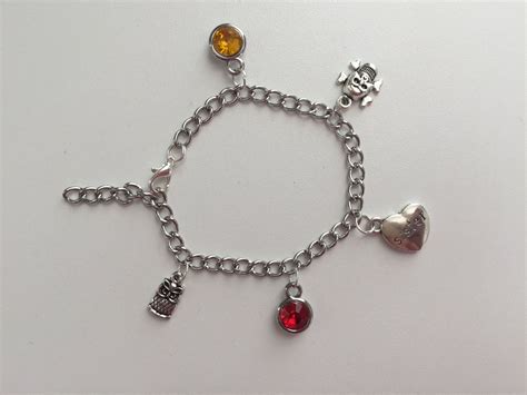 Chi Omega ~ 5 Charm Bracelet ~ Red Crystal ~ Gold Crystal ~ Owl Charm ...