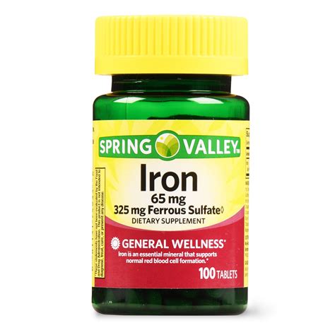 Spring Valley Iron Tablets, 65 mg, 100 Count - Walmart.com - Walmart.com