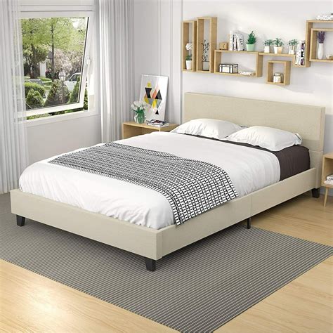 Mecor Upholstered Linen Platform Bed Frame | Queen Bed Frame with ...