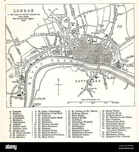 Map of London in the time of Queen Elizabeth I, from a plan of 1560 ...