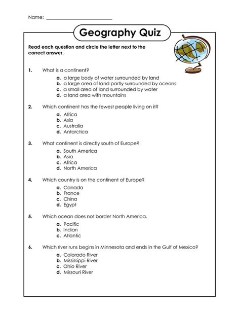 Grade 6 Geography Map Work Worksheets