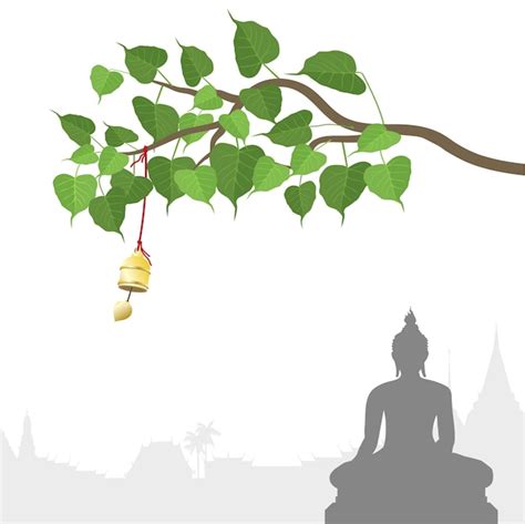 Buddha statue and bodhi tree with golden bell of thai tradition ...