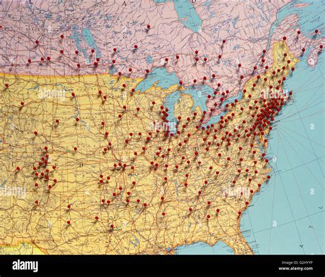 USA Map with Red Push-Pins Stock Photo - Alamy