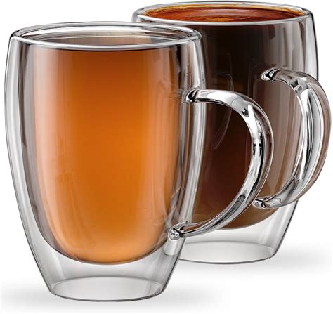 Glass Coffee or Tea Mugs, 12oz or 350ml, Double walled, Set of 2 ...