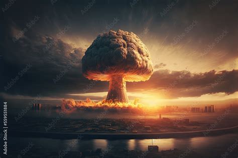 Huge nuclear bomb explosion, end of the world, doomsday in a post ...