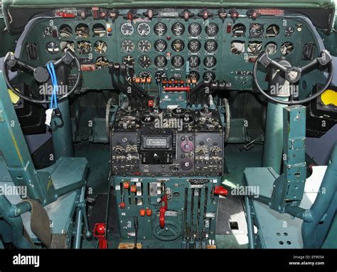 Vintage propeller airplane cockpit view DC-7 Stock Photo - Alamy