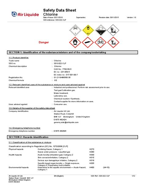 Chlorine | PDF | Personal Protective Equipment | Toxicity