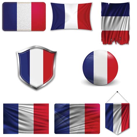 Conjunto de la bandera nacional de Francia en diferentes diseños sobre ...