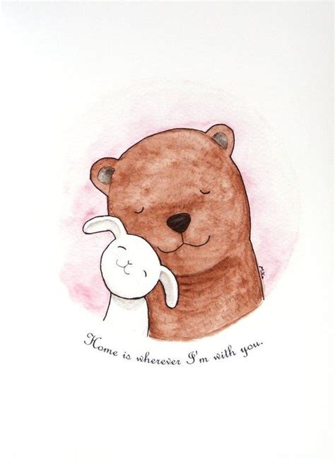 Bear Bunny Print Cute Couple Portrait as Woodland Animal Wall Art ...