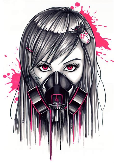 Gas Mask Girl Drawing by Ben Krefta | Saatchi Art