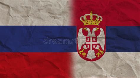 Serbia and Russia Flags Together, Crumpled Paper Effect 3D Illustration ...