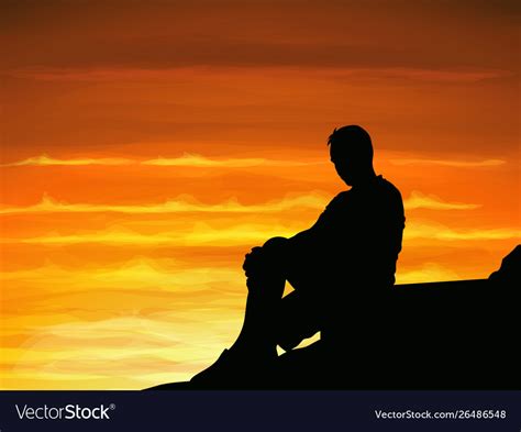 Silhouette lonely man sitting alone when twilight Vector Image