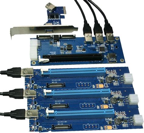 PCIe 1 to 4 PCI Express 16X Slots Riser Card PCI-E 1X to External 4 PCI ...