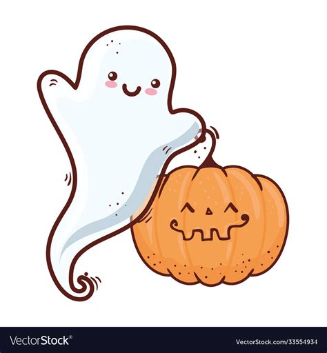 Halloween cute pumpkin and ghost on white Vector Image