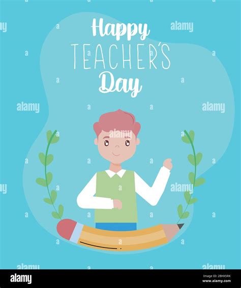 greeting card happy teacher day, male teacher vector illustration ...