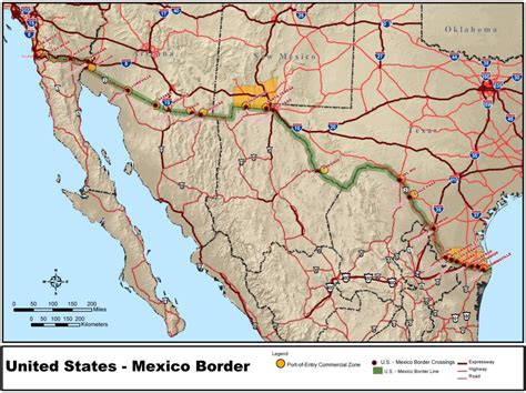 Carte frontières Mexique, Carte des frontières du Mexique