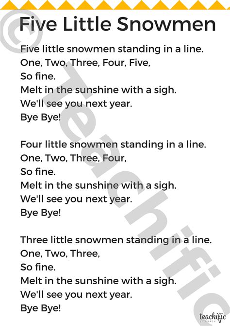 Poems: Five Little Snowmen, K-3 | Teachific