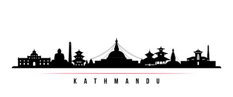 Kathmandu Skyline Horizontal Banner Black And White Silhouette Of ...