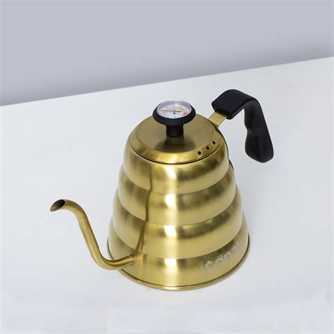 Gooseneck Kettle 1200ml Gold With Thermometer - Conalli