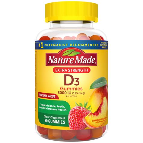 Nature Made Extra Strength Vitamin D3 125 mcg (5000 IU) Gummies, 90 ...