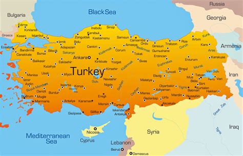 Cities map of Turkey - OrangeSmile.com