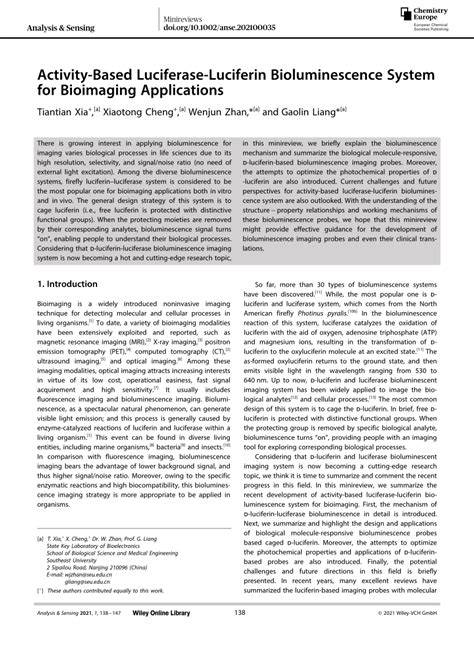 [PDF] Activity‐Based Luciferase‐Luciferin Bioluminescence System for ...