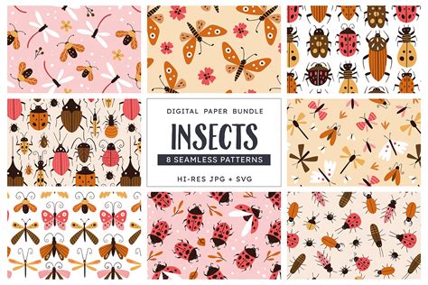 Insects Pattern Collection Graphic by insemar-vector-art · Creative Fabrica