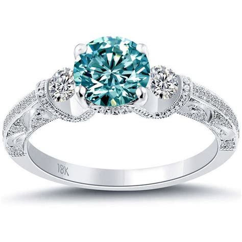 1.77 Carat Fancy Blue Diamond Engagement Ring 18k White Gold Vintage ...