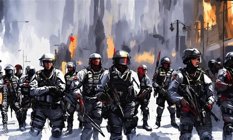 Soldiers sci-fi fantasy illustration conceptual dystopian style scene ...