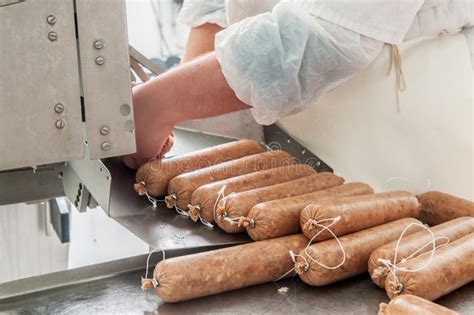 Close-up Making Sausages Automatic Process Stock Photo - Image of meat ...