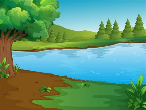 River scene with trees and hills | Cartoon background, Photoshop ...