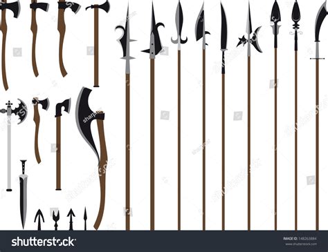 Large Set Medieval Weaponry Spears Halberds Stock Vector (Royalty Free ...