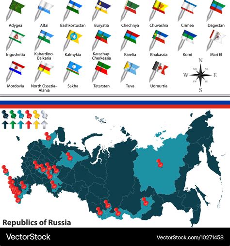 Republics of russia with flags Royalty Free Vector Image