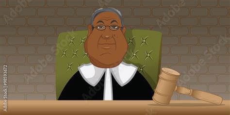 Cartoon illustration of a black judge in a courtroom Stock Vector ...