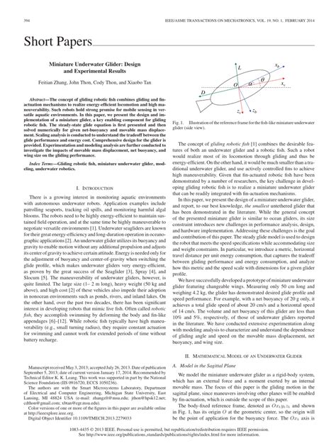 (PDF) Miniature underwater glider: Design, modeling, and experimental ...