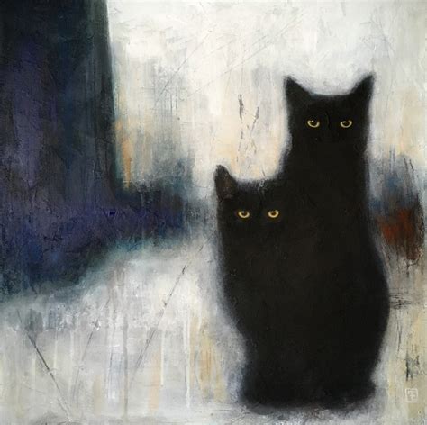 Original abstract cat painting, black cats,acrylic painting