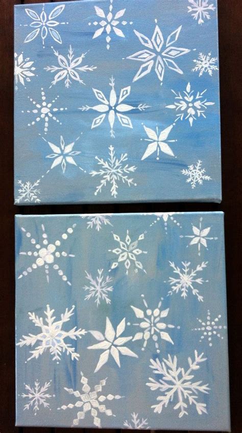 Set of two 12x12 snowflake paintings on wrapped canvas. | Etsy ...