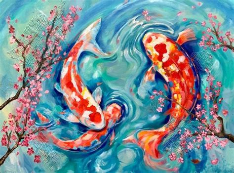 Koi Fish Painting Print Colorful Large Scale, Fish Decor Fish Wall Art ...