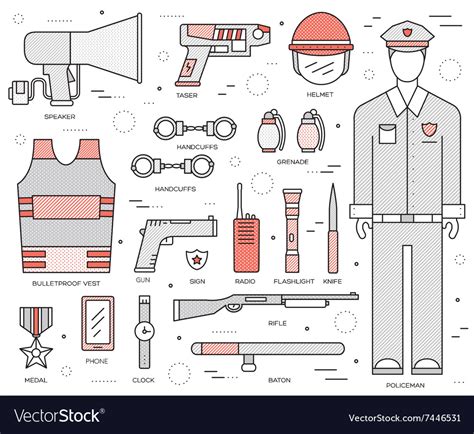 Police uniform and set protection staff equipment Vector Image