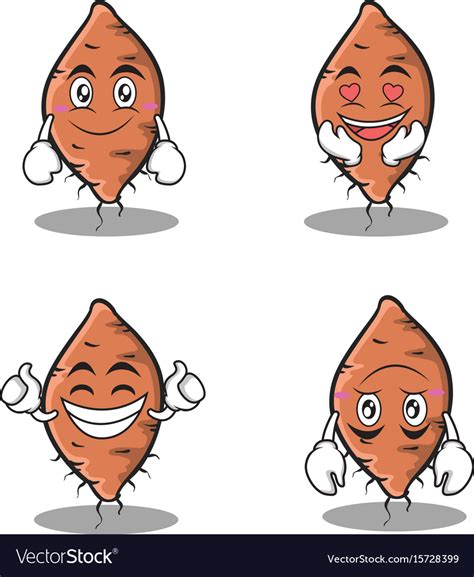 Set yam character cartoon collection Royalty Free Vector