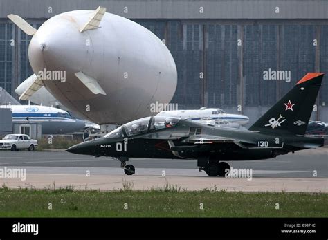 A YAK 130 jet in a preliminary flight shortly before the opening of the ...