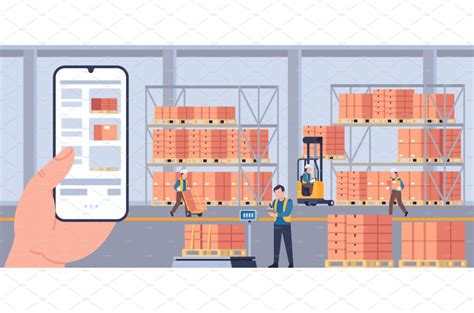 Warehouse with crates and working – MasterBundles